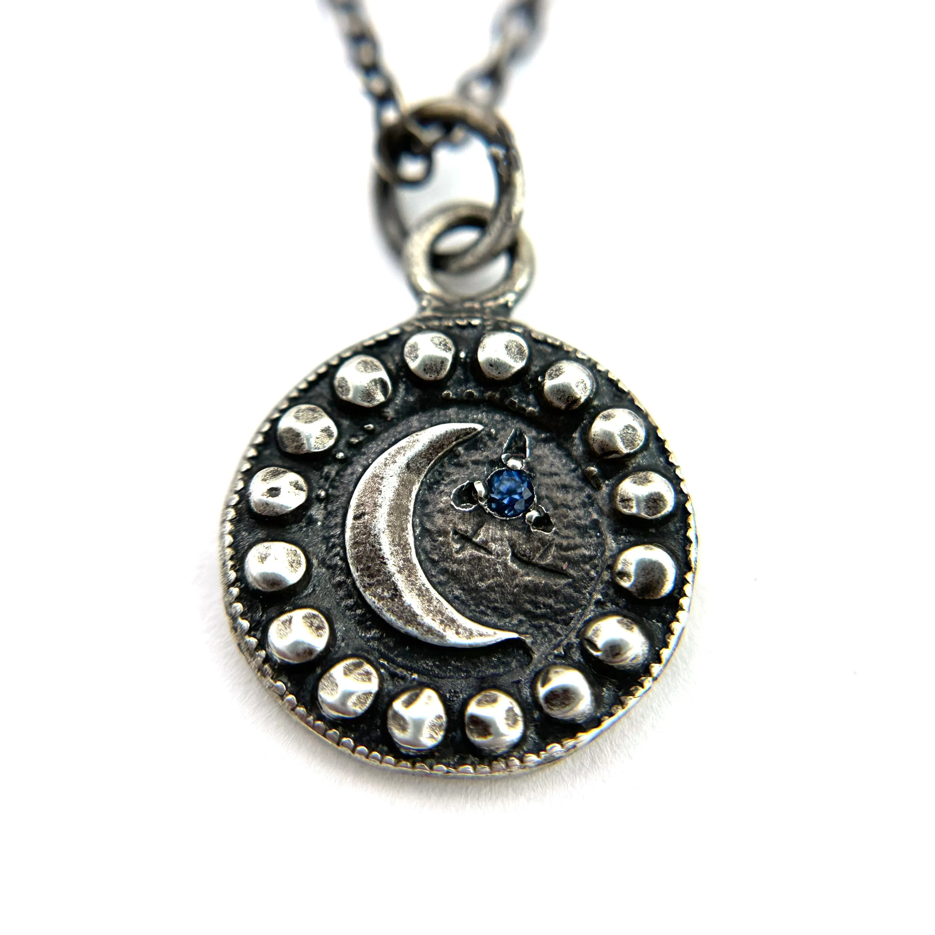 Petite MOON Necklace - Silver with Blue Sapphire