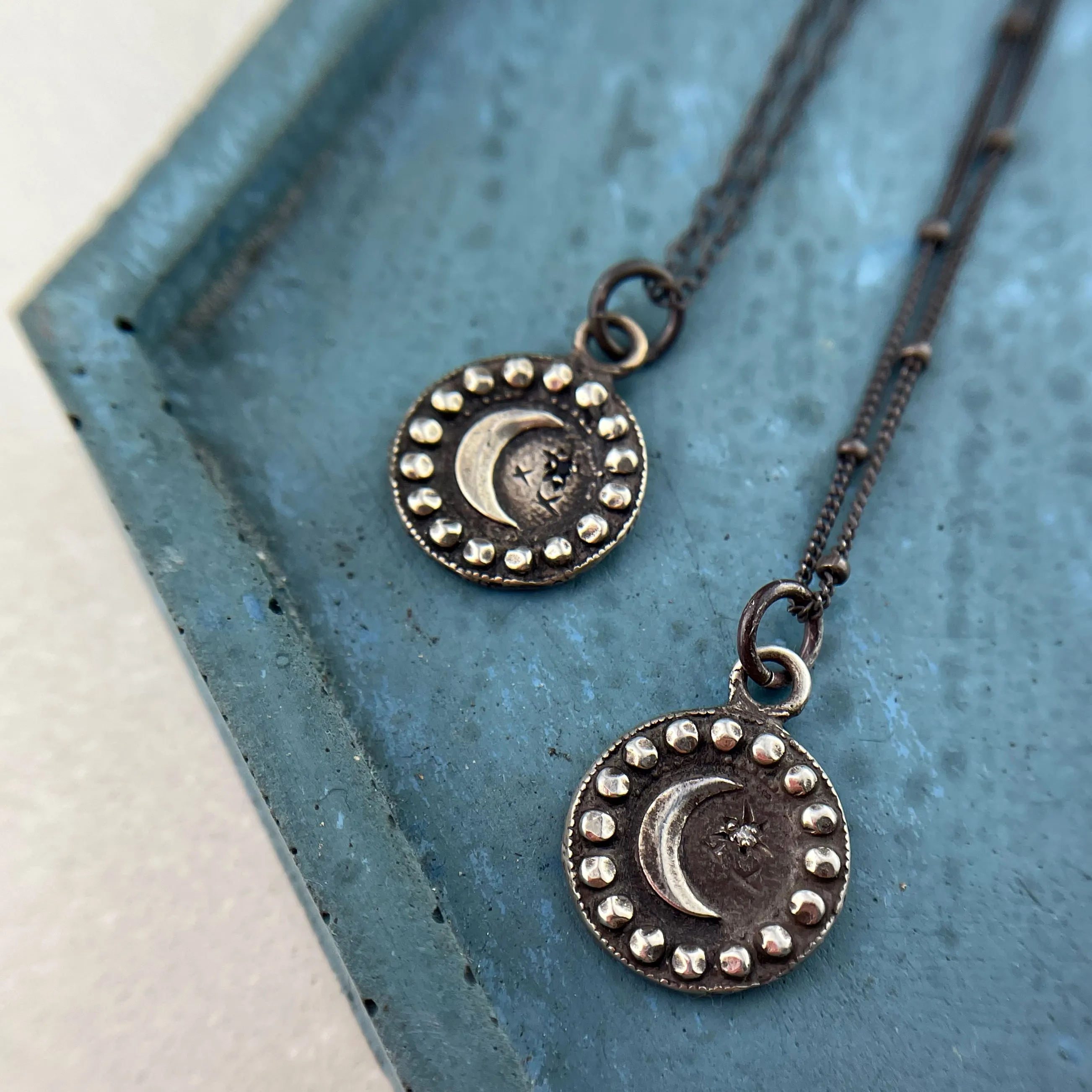 Petite MOON Necklace - Silver with Blue Sapphire