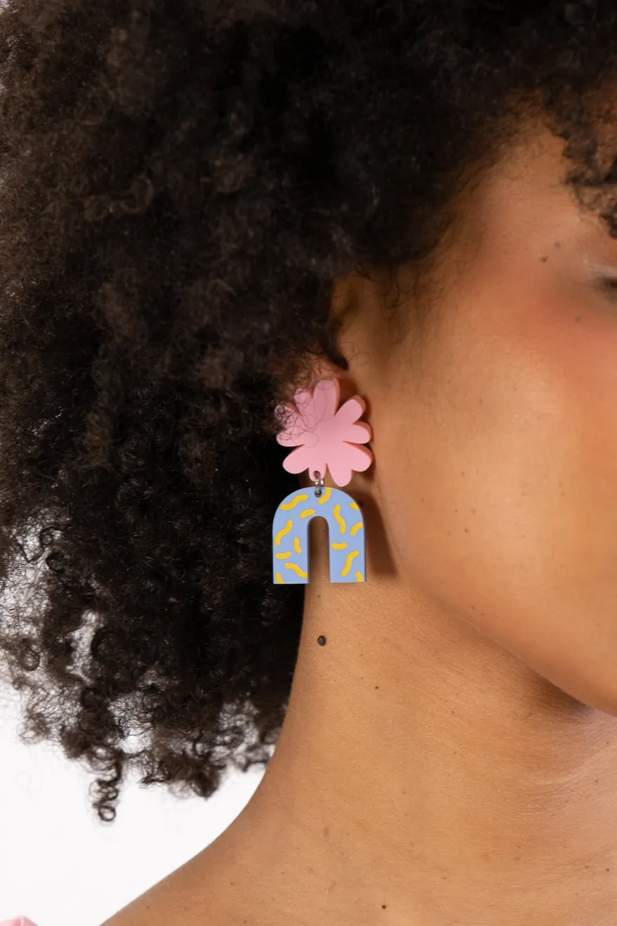 Pink & Blue Arch Dangle Earrings