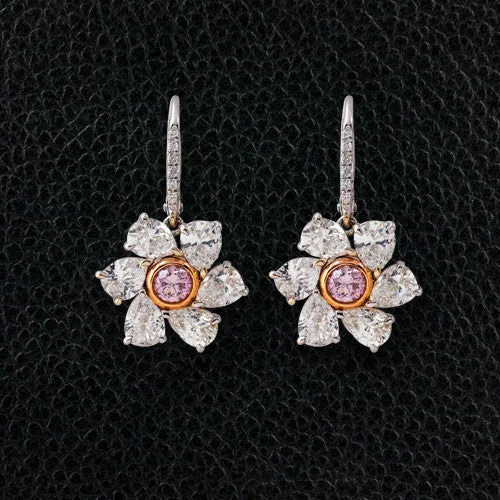 Pink & White Diamond Flower Earrings