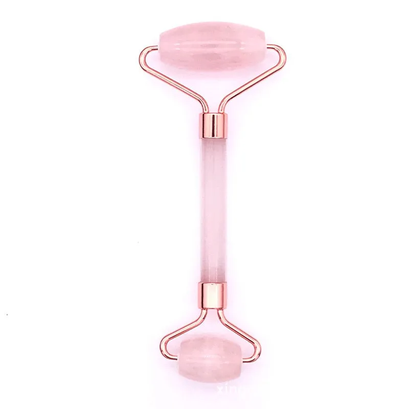 Pink Crystal Jade Roller Scraping Plate Facial Beauty Jade Roller Crystal Scraping Plate Massage Set