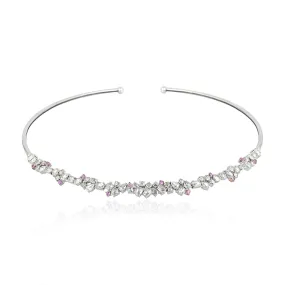 Pink Sapphire Prong Rose Cut Diamond In White Gold Herringbone Cuff Necklace On Sale