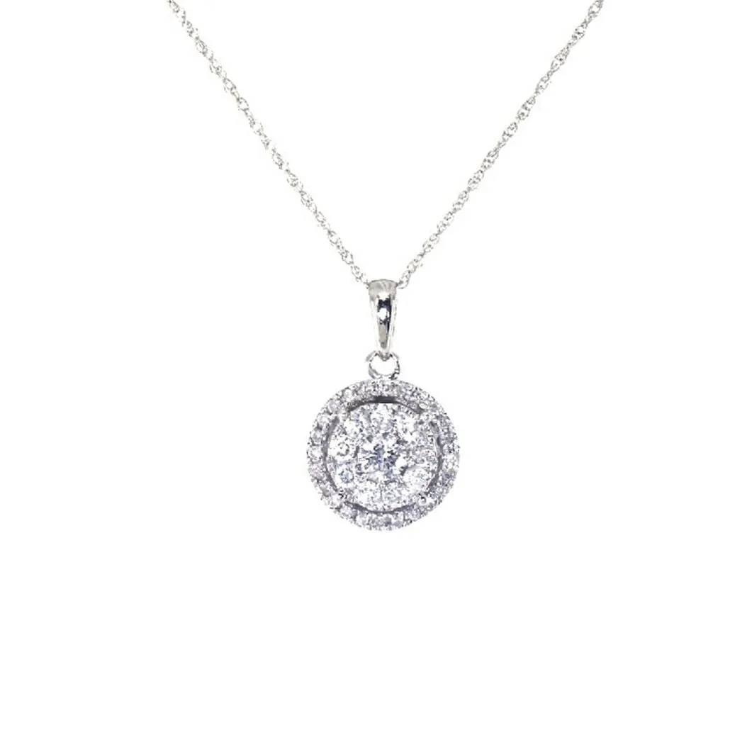 Pre-Owned Zales 10k White Gold 1/2ct Round Diamond Halo Pendant