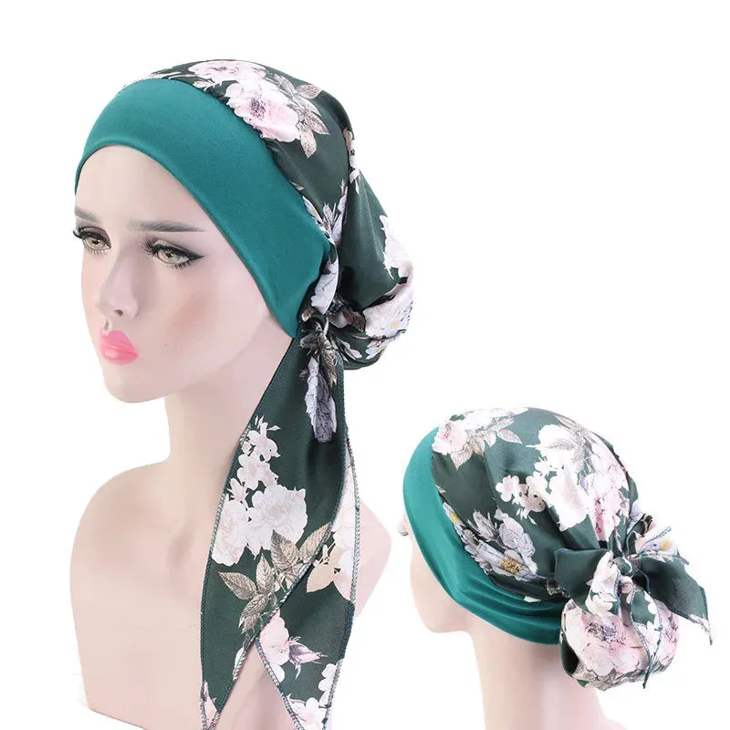 Pre-Tied Chiffon Floral Hijab Headscarf for Muslim Women