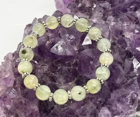 Prehnite "Healers Stone" 10mm Stretchy Bracelet w/Tibetan Silver Spacers