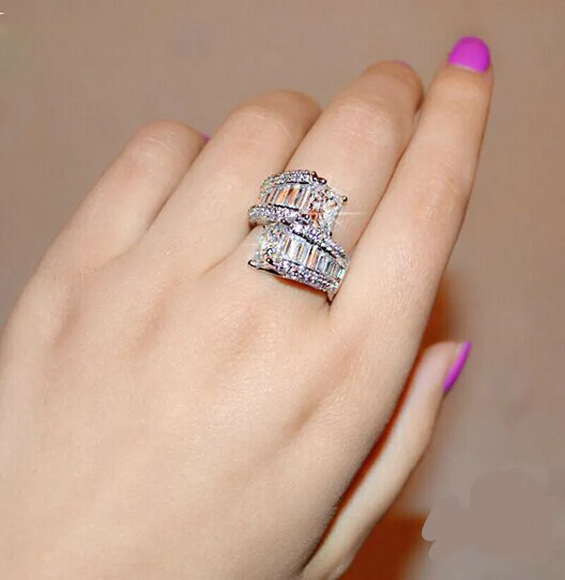 Princess Cut 4.9CT Baguette CZ Crossover Cocktail Ring