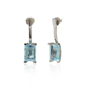 Princess Cut Blue Topaz Drop Earrings Set in 14k White Gold