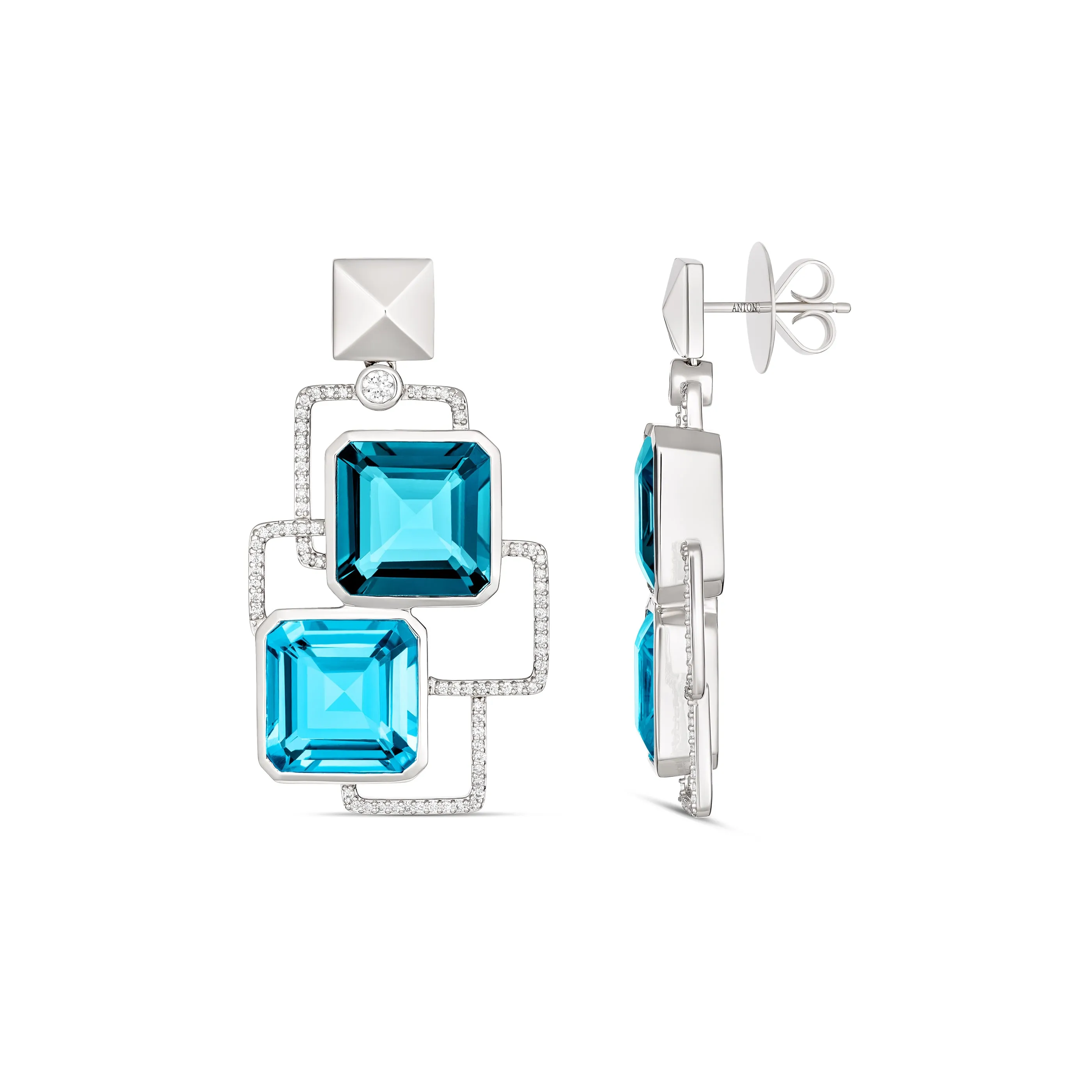 R.08® Geo Blue Topaz Gemstone Earrings | White Gold