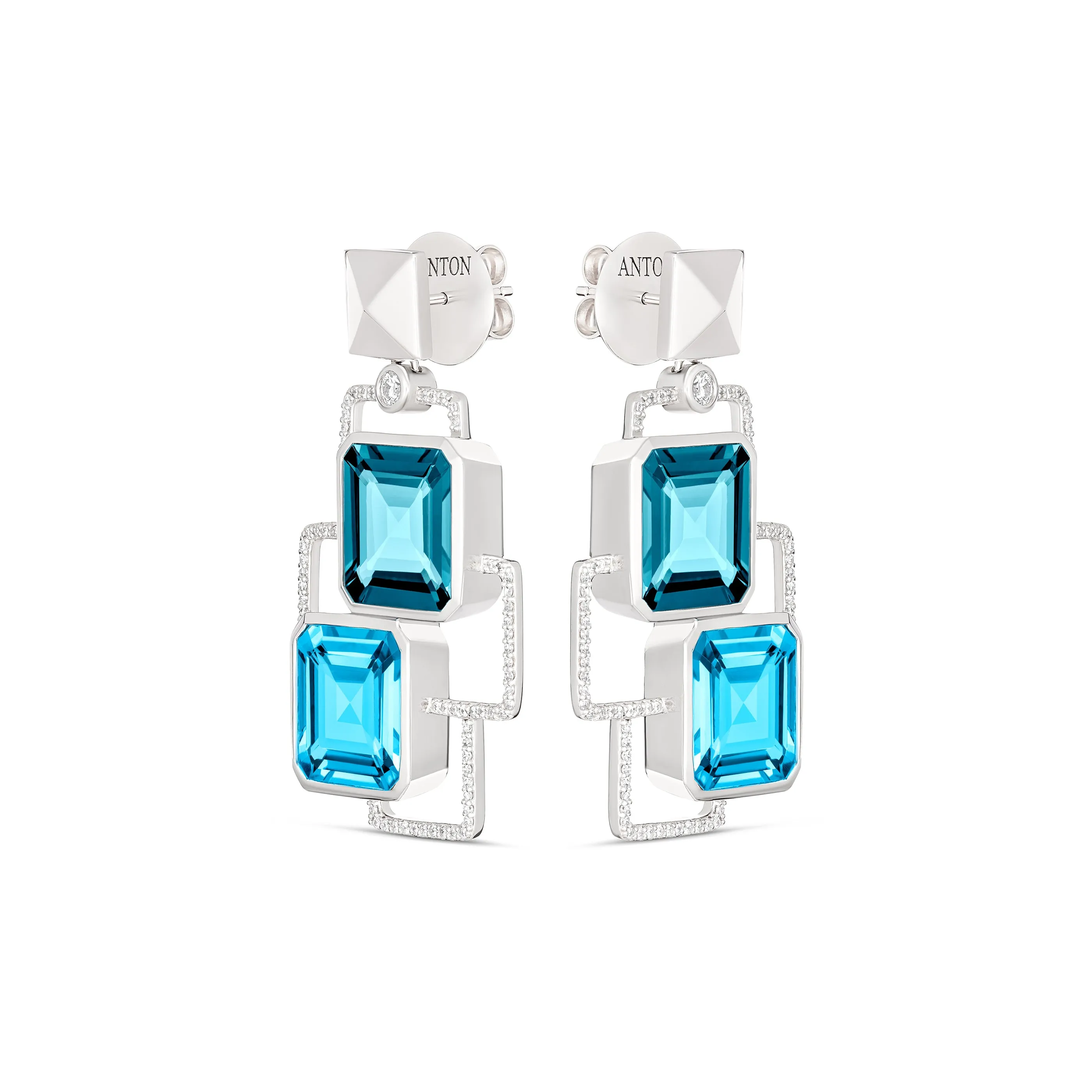 R.08® Geo Blue Topaz Gemstone Earrings | White Gold