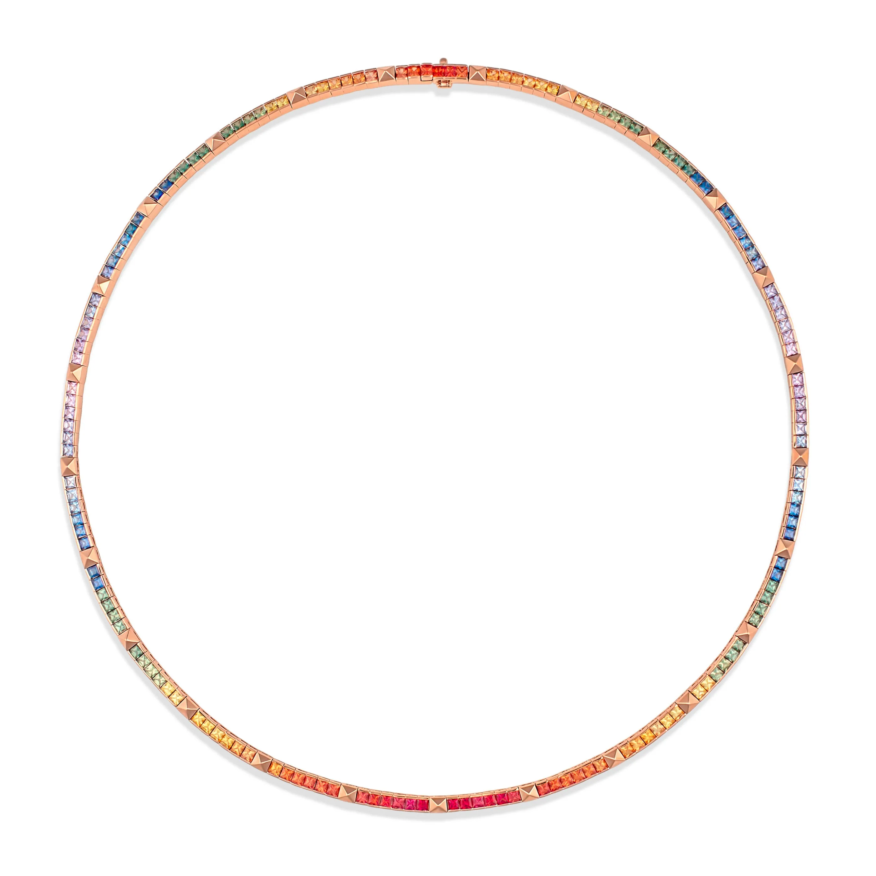 R.08® Une Rainbow Sapphire Necklace | Yellow Gold