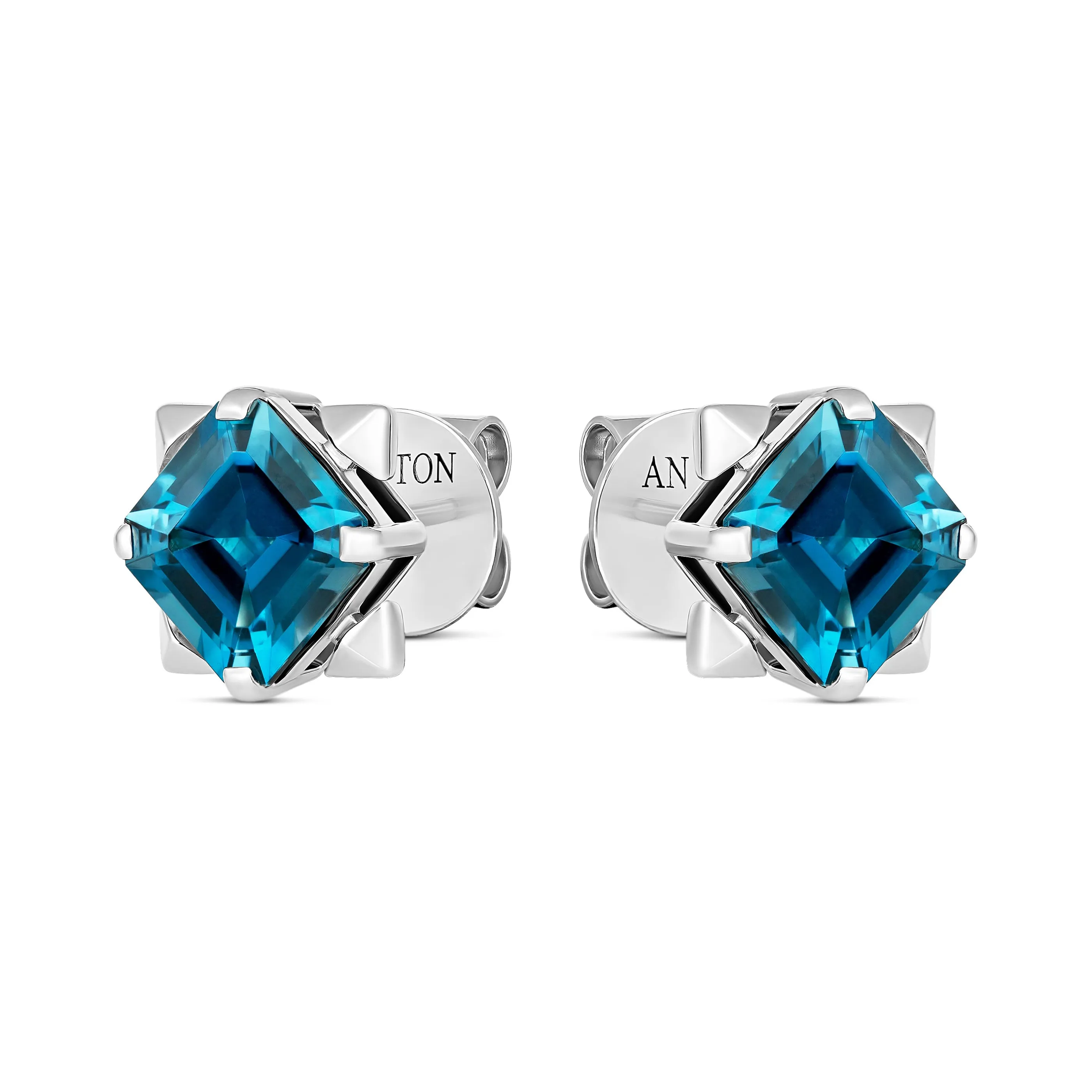 R.08® Vivant Blue Topaz Coloured Gemstone Stud Earrings | 18K White Gold