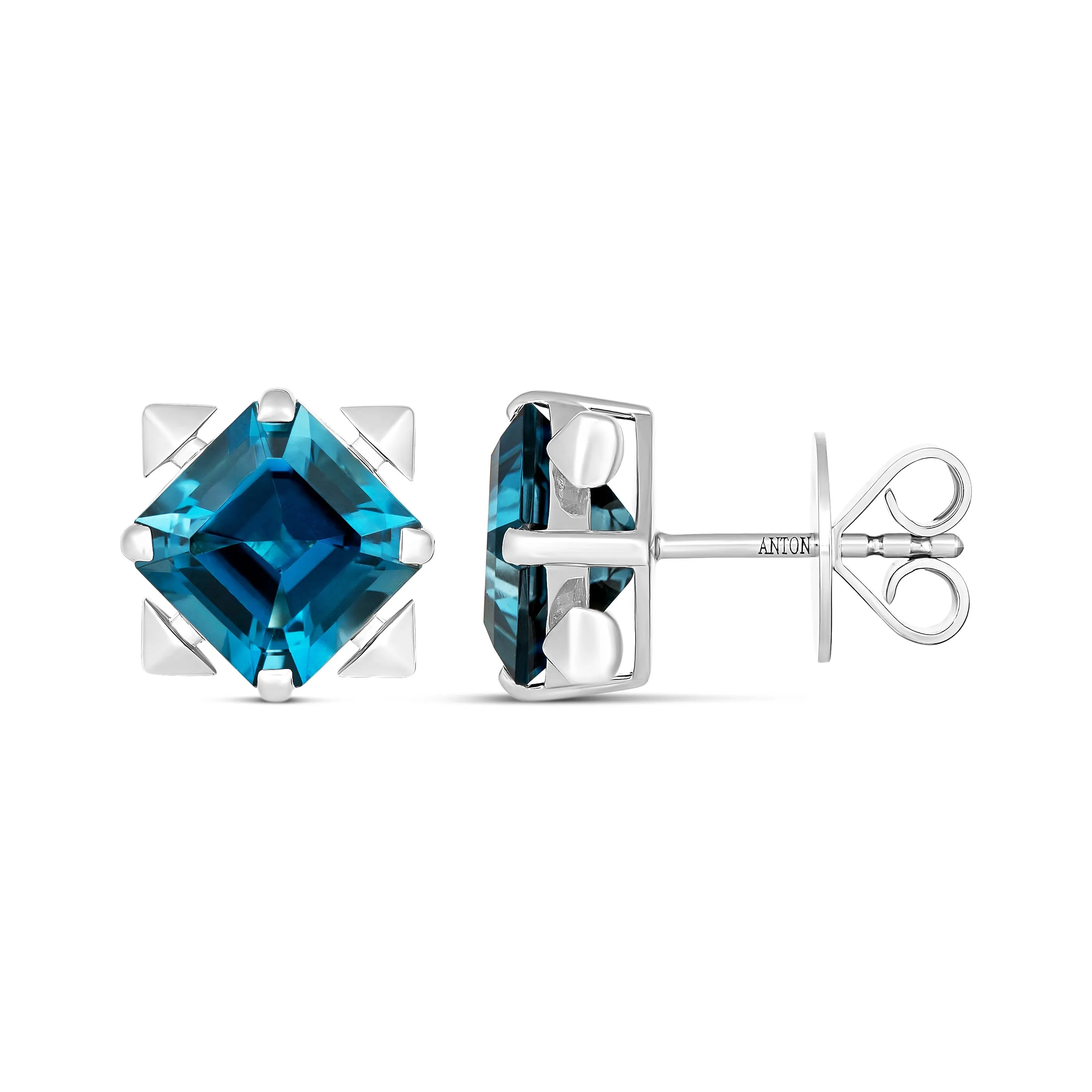 R.08® Vivant Blue Topaz Coloured Gemstone Stud Earrings | 18K White Gold