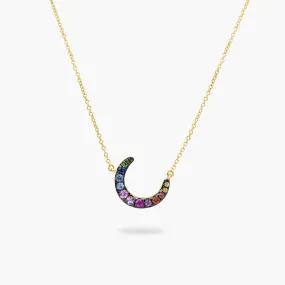 Rainbow Sapphire Moon Pendant Necklace