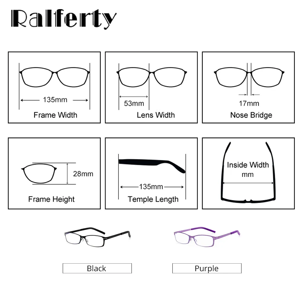 Ralferty Unisex Full Rim Rectangle Alloy Hyperopic Reading Glasses D1331