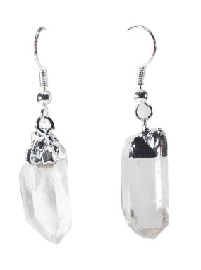 Raw Gemstone Points Earrings with Silver