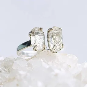 Raw Herkimer Double Diamond Crystal Ring