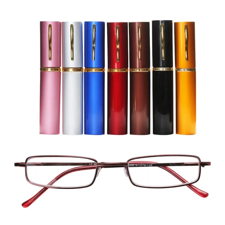 Reading Glasses Metal Spring Foot Portable Presbyopic Glasses with Tube Case  2.50D(Silver Gray)