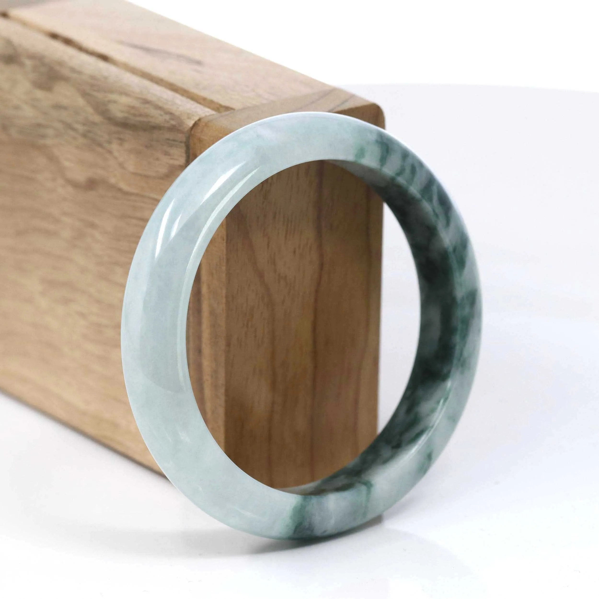 RealJade® Co. Burmese Blue-Green Jade Jadeite Bangle Bracelet (55.59mm)#T088