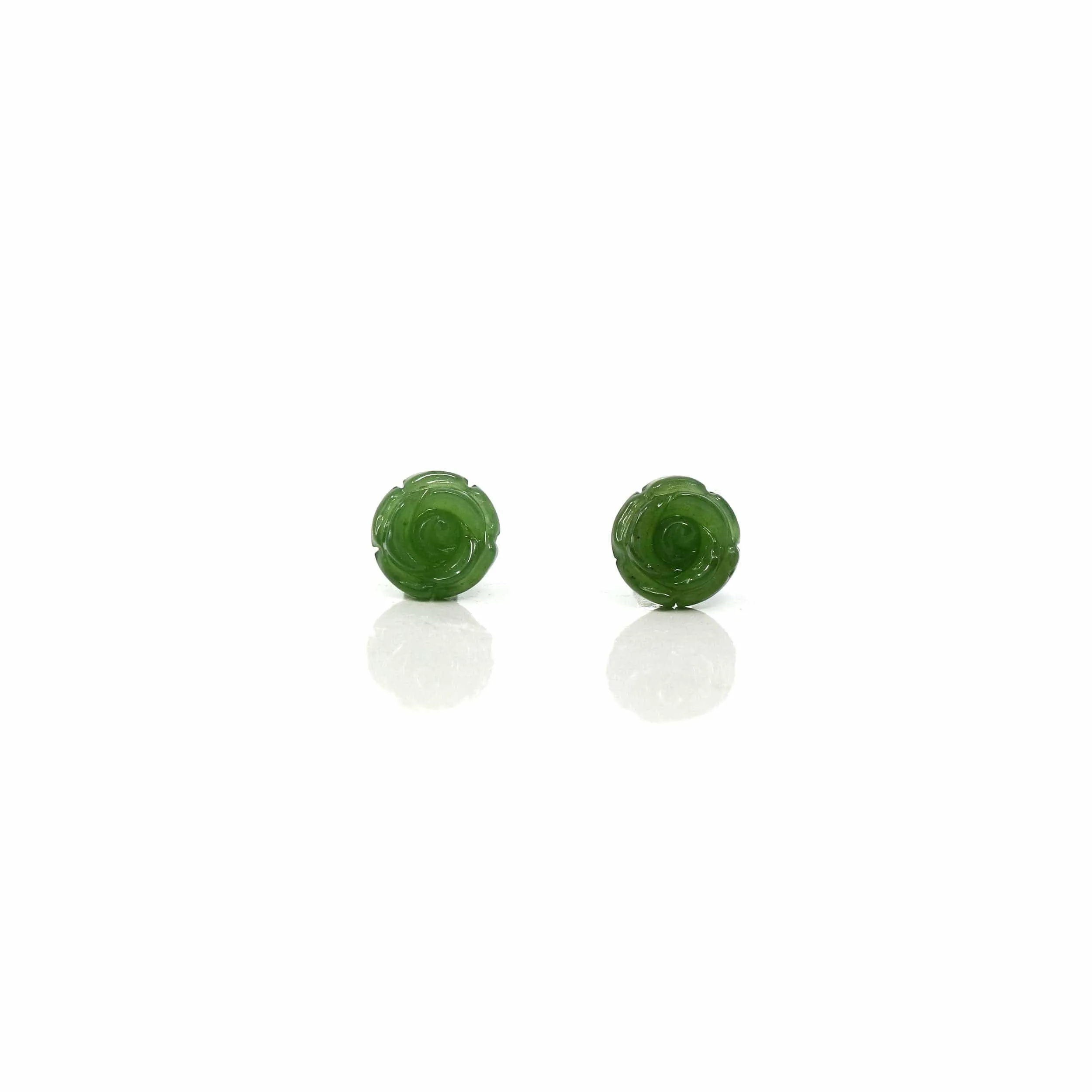 RealJade® "Rose Flowers" 14k Solid Gold Real Green Jade Rose Flower Earrings