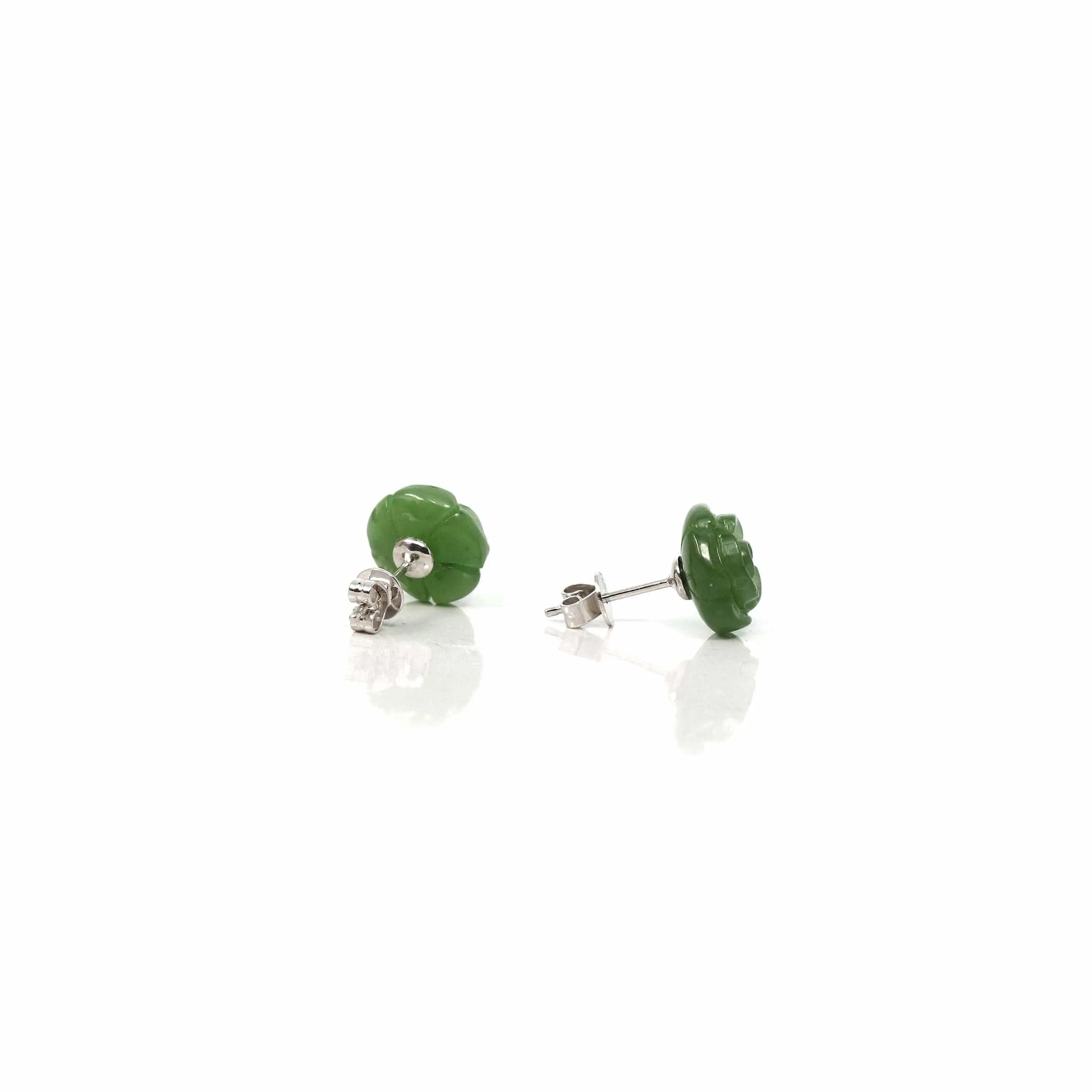 RealJade® "Rose Flowers" 14k Solid Gold Real Green Jade Rose Flower Earrings