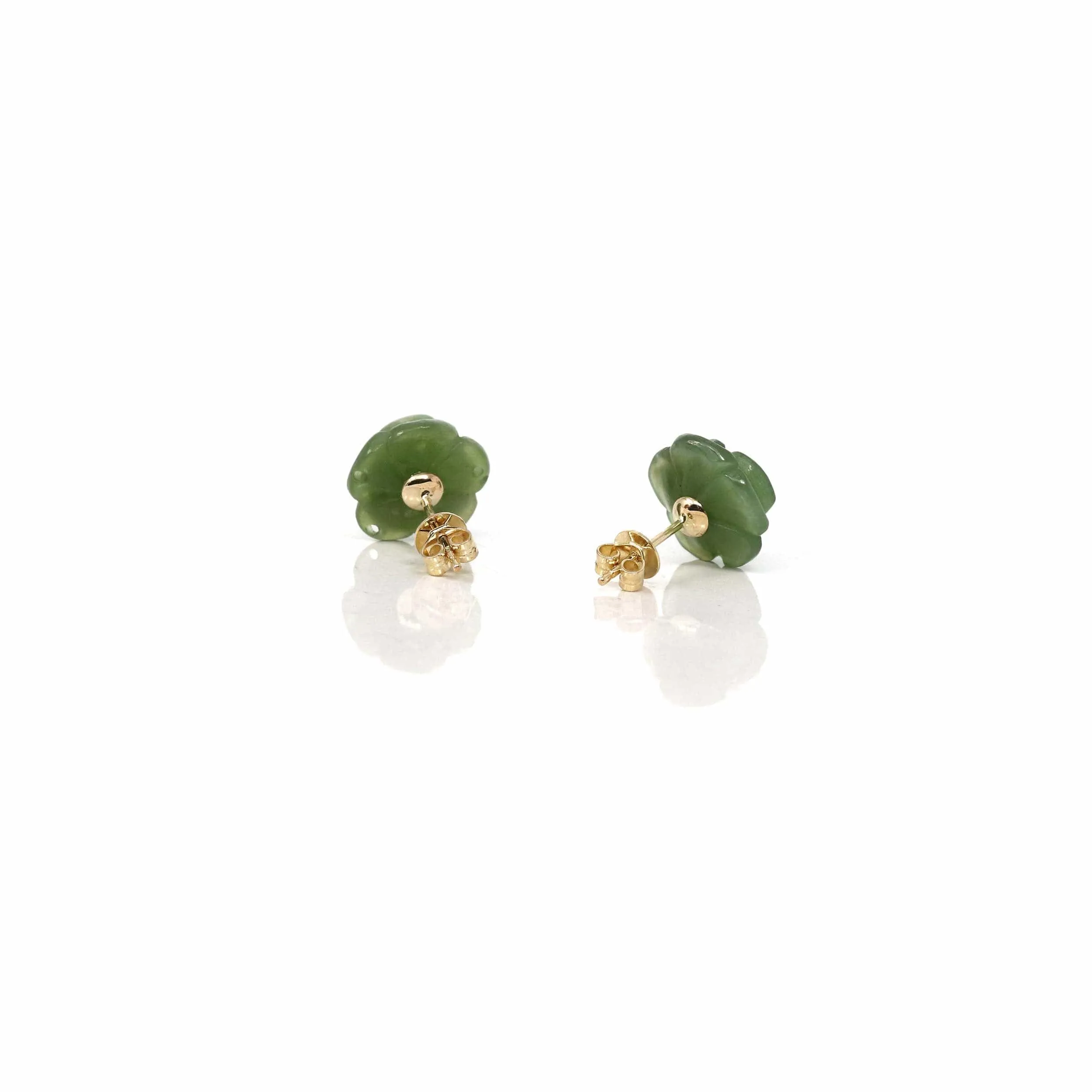 RealJade® "Rose Flowers" 14k Solid Gold Real Green Jade Rose Flower Earrings