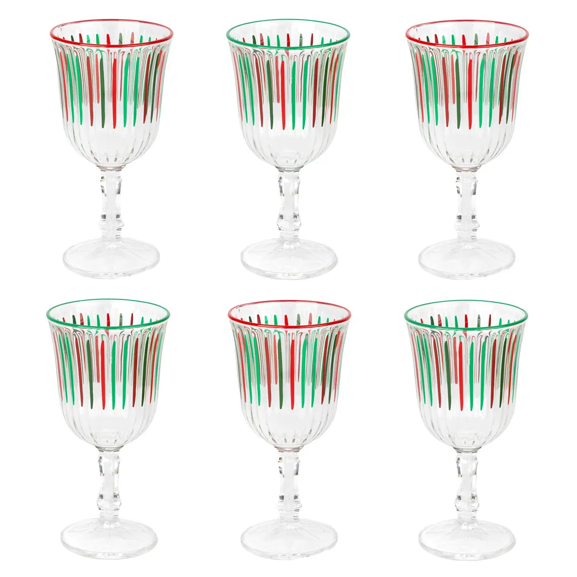 Red & Green Striped Wine Glasses - 6 Pack