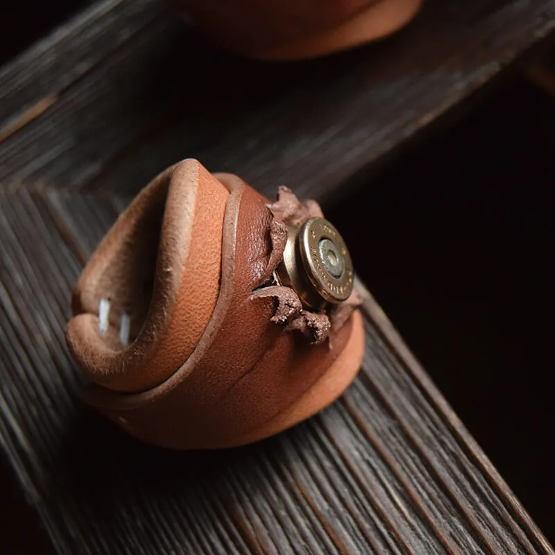 Retro Skull Brass Leather Scarf Ring