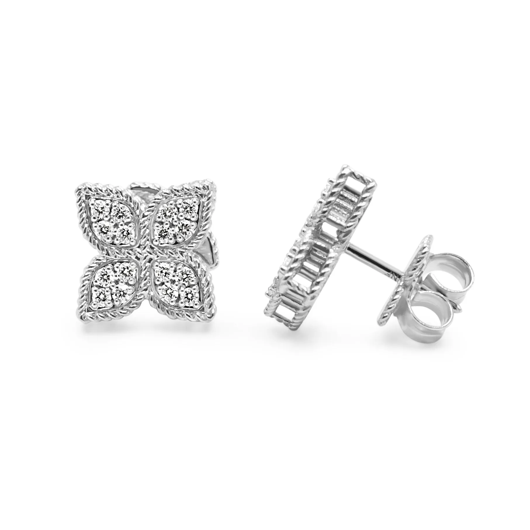 Roberto Coin Princess Flower Press Stud Earrings - 18ct White Gold