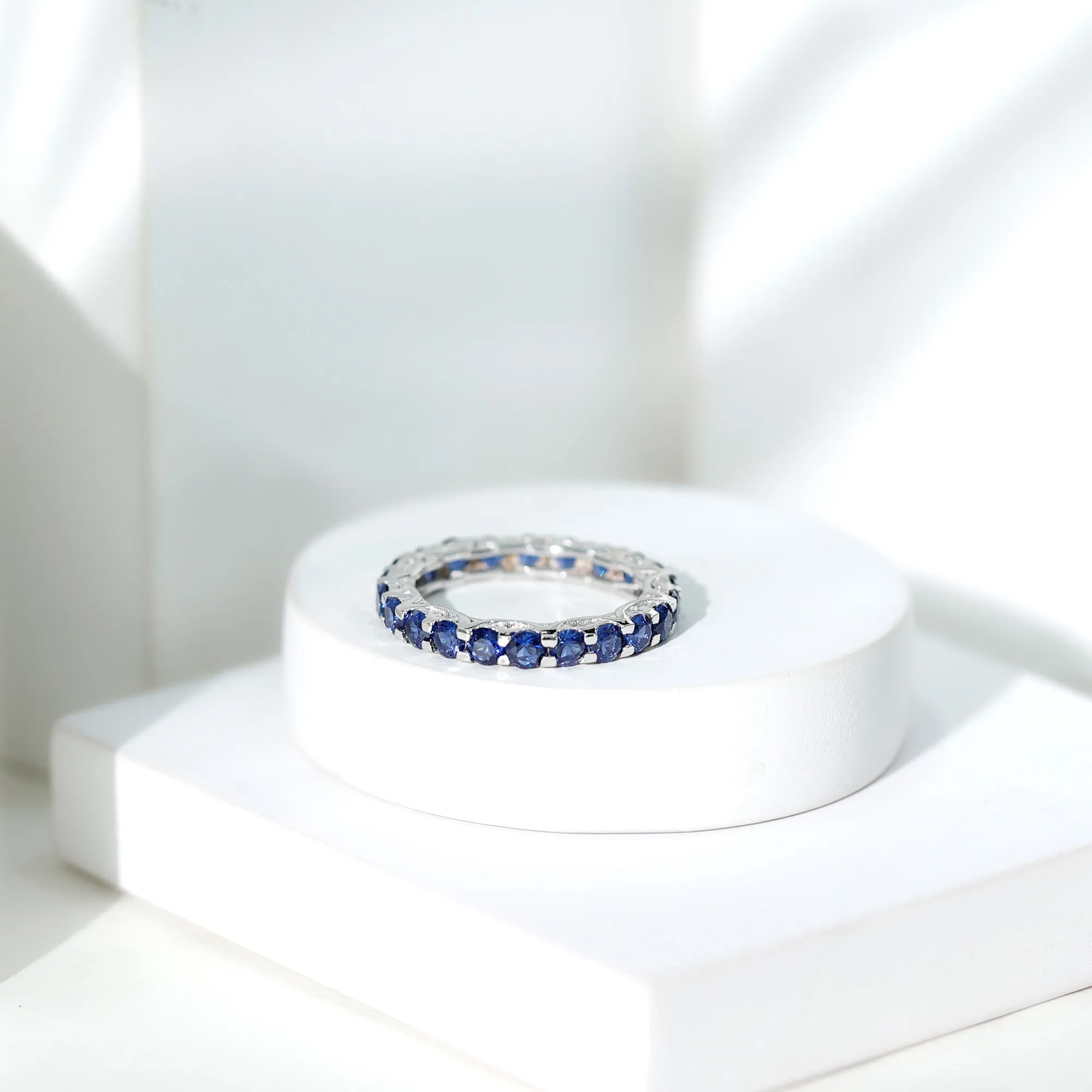 Round Lab Grown Blue Sapphire Full Eternity Band Ring