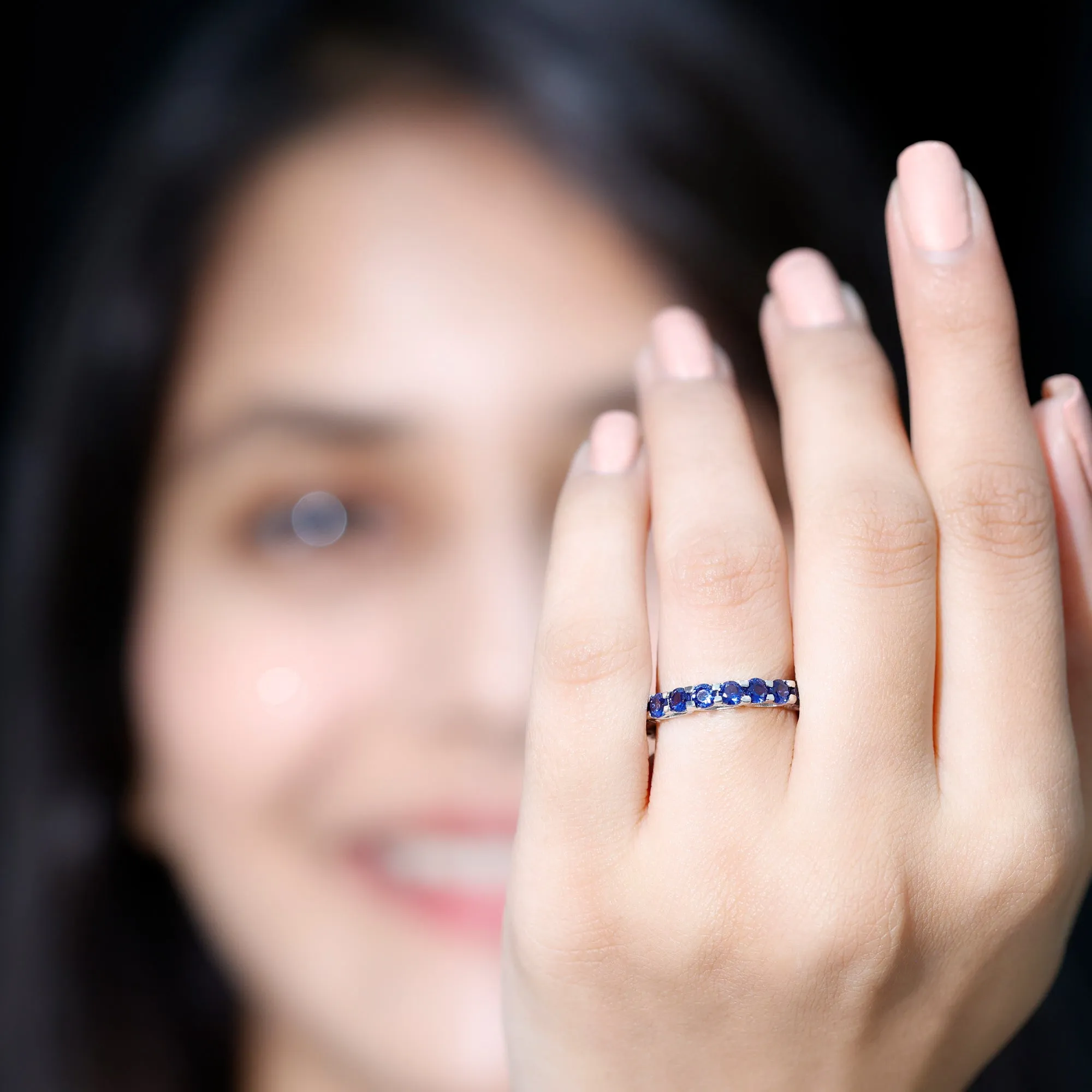 Round Lab Grown Blue Sapphire Full Eternity Band Ring