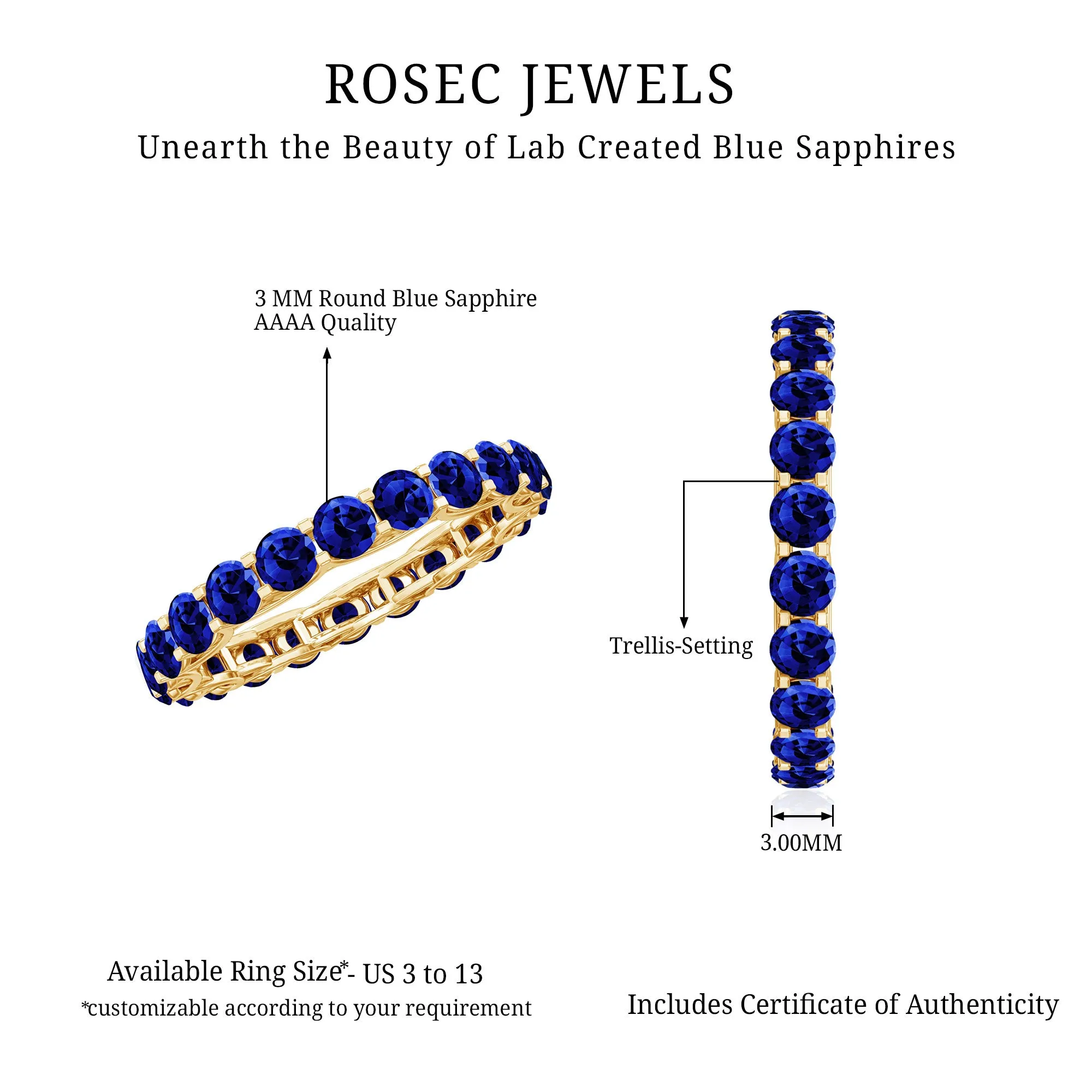 Round Lab Grown Blue Sapphire Full Eternity Band Ring