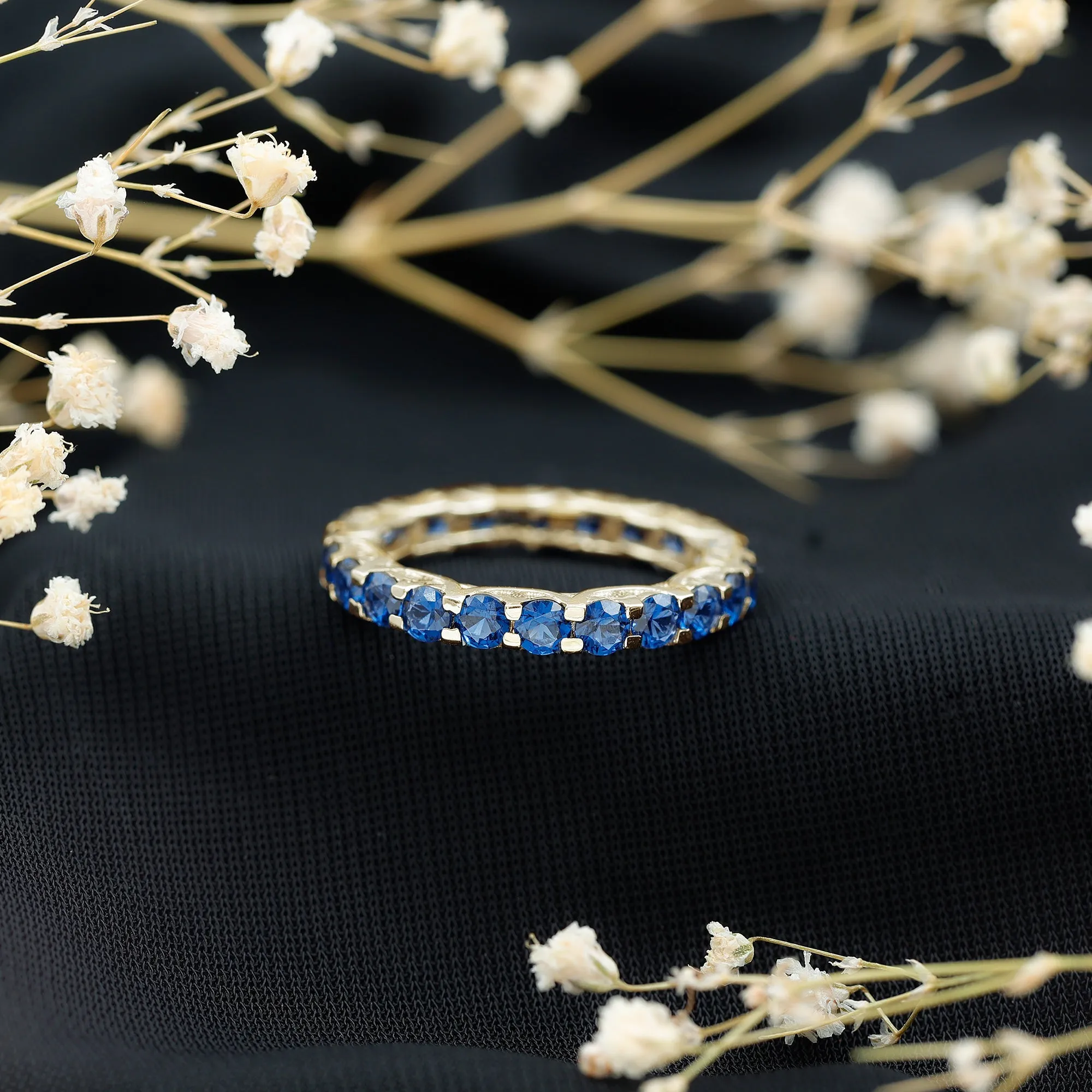 Round Lab Grown Blue Sapphire Full Eternity Band Ring