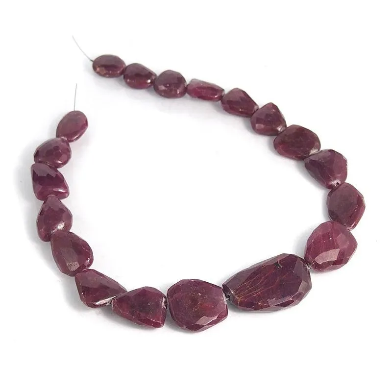 Ruby Graduated Faceted Nugget Strand