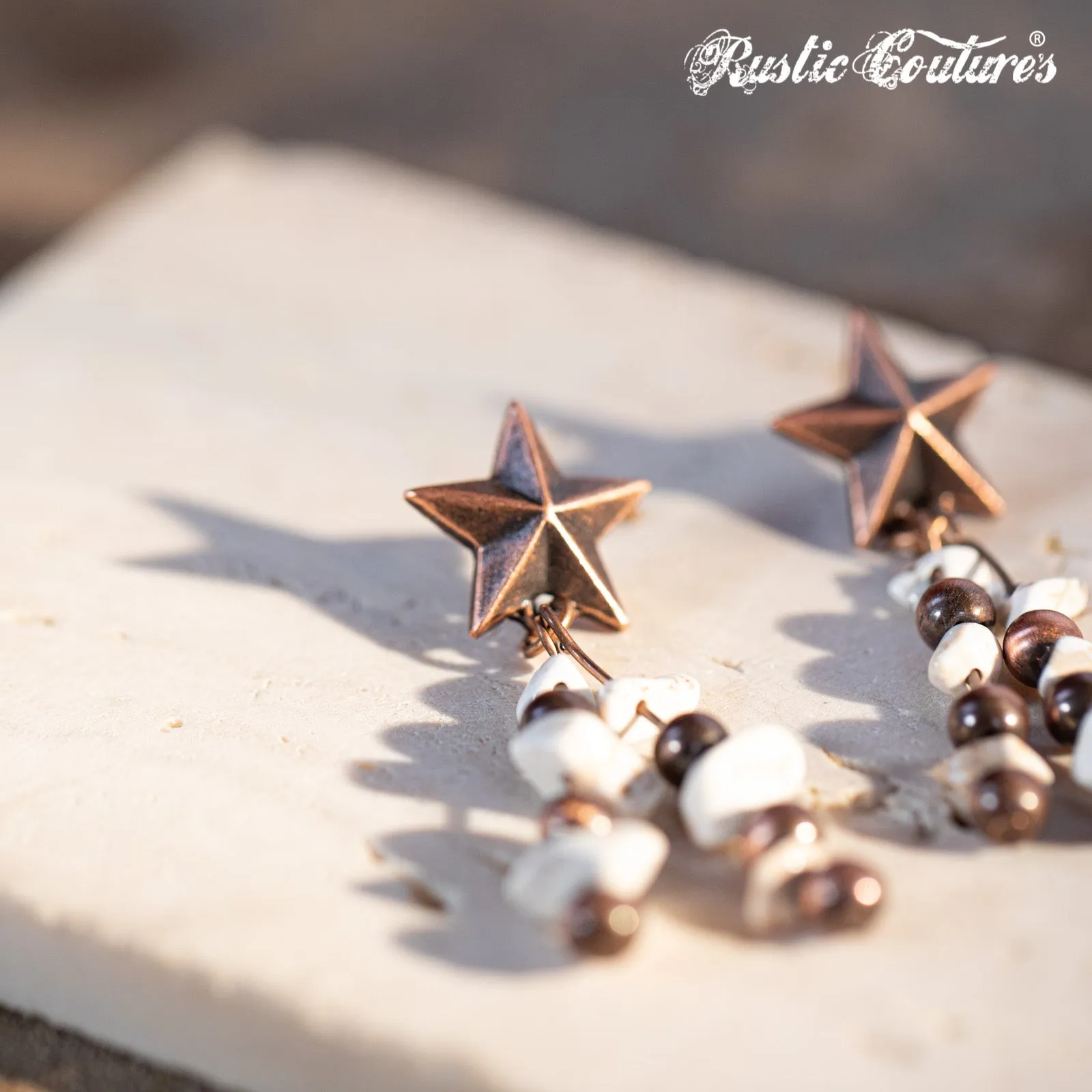 Rustic Couture's Metal Star Chips W/Seed Beads Dangle Earring