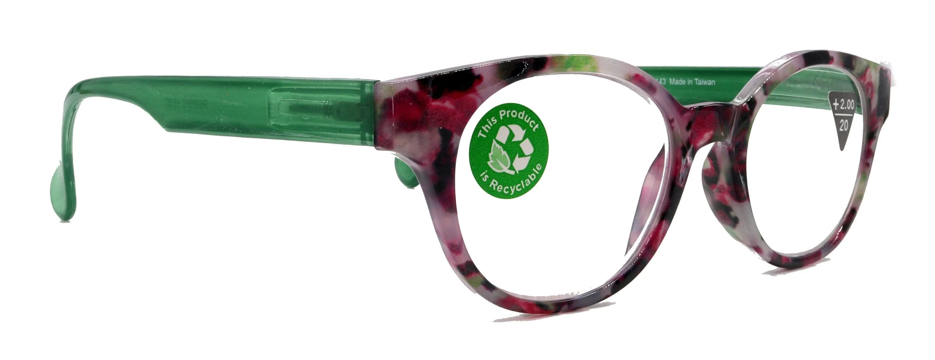 Sally, (Premium) Reading Glasses High End Readers  1.25.. 3 Magnifying Glasses, Round Optical Frames (Tortoise Purple Green) NY Fifth Avenue