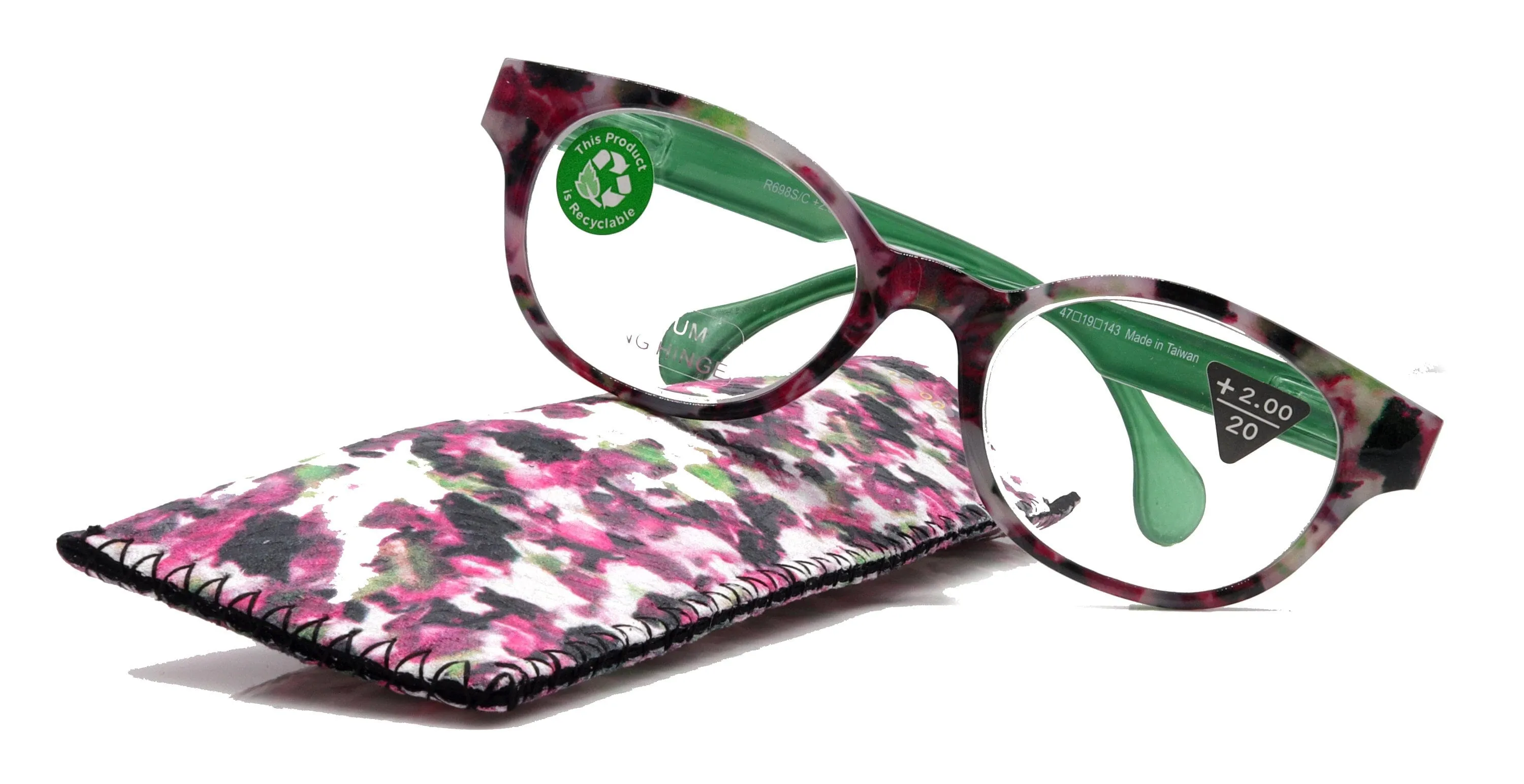 Sally, (Premium) Reading Glasses High End Readers  1.25.. 3 Magnifying Glasses, Round Optical Frames (Tortoise Purple Green) NY Fifth Avenue