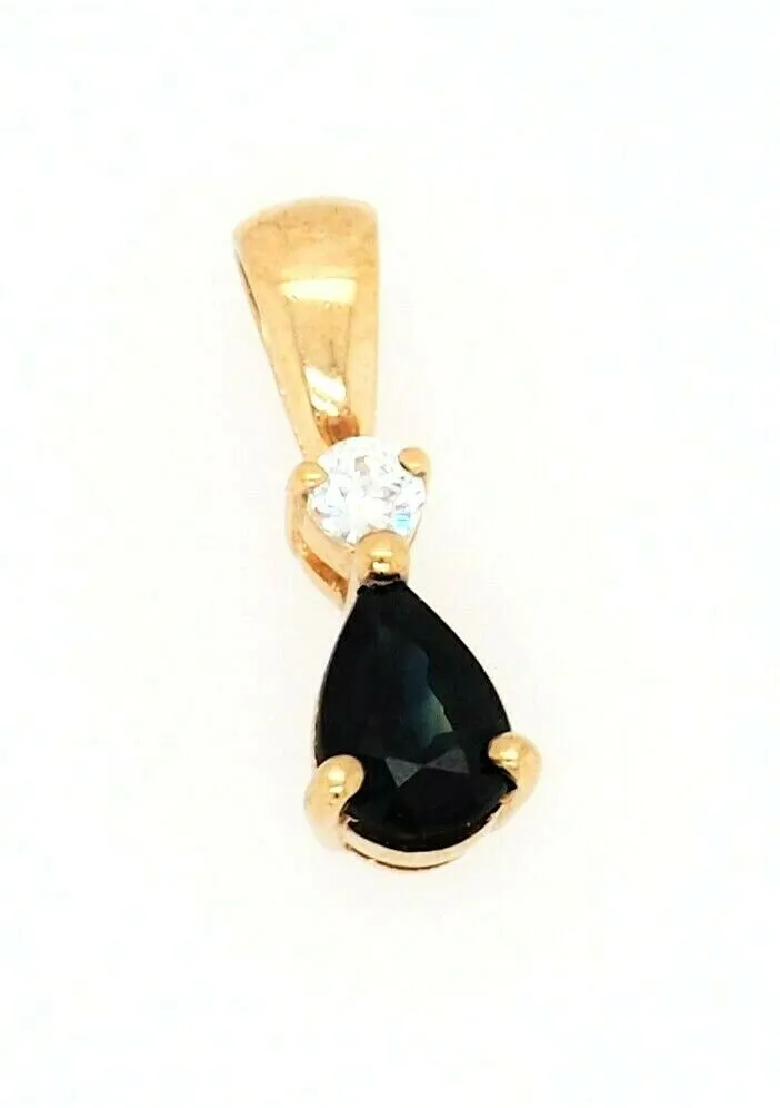 Sapphire & Cubic Zirconia Pendant 9ct Yellow Gold Necklace Fine Jewellery