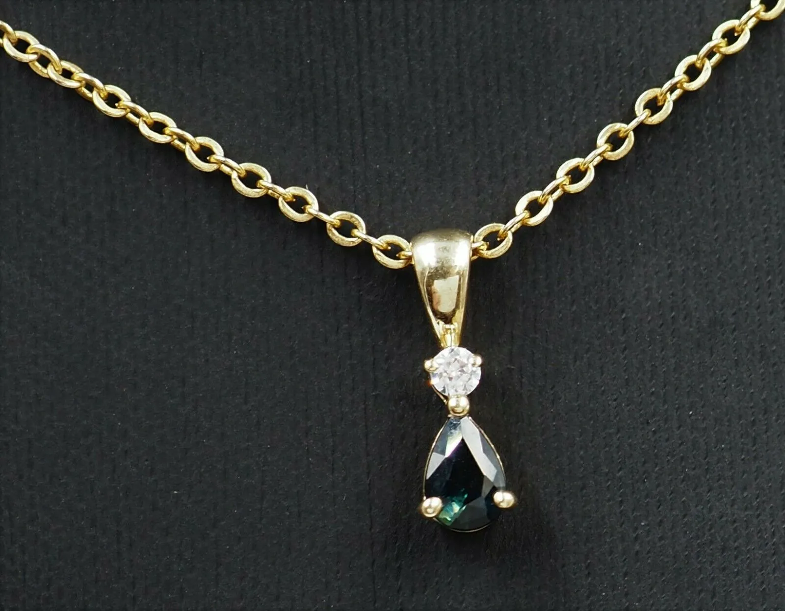 Sapphire & Cubic Zirconia Pendant 9ct Yellow Gold Necklace Fine Jewellery