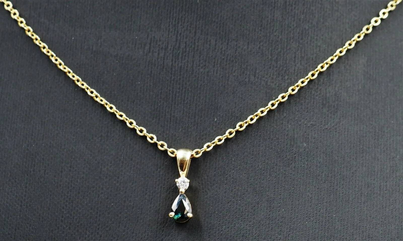 Sapphire & Cubic Zirconia Pendant 9ct Yellow Gold Necklace Fine Jewellery