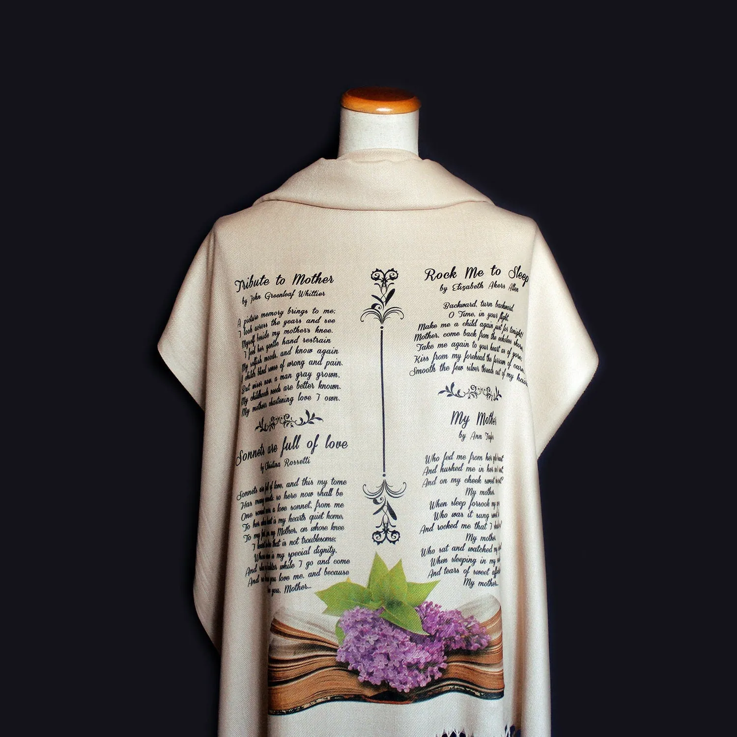 Scarf with poems about Mother. Mother's Day Scarf. Scarf/Shawl/Wrap with famous poems dedicated to Mother. Scarf with poems about Mother.