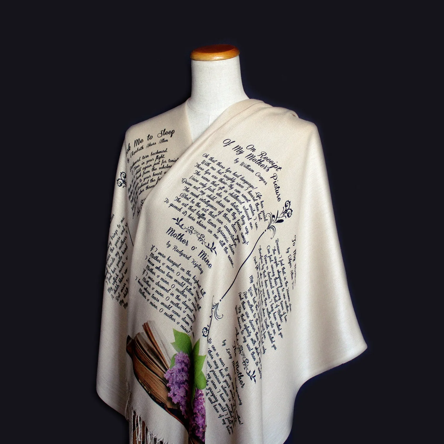 Scarf with poems about Mother. Mother's Day Scarf. Scarf/Shawl/Wrap with famous poems dedicated to Mother. Scarf with poems about Mother.