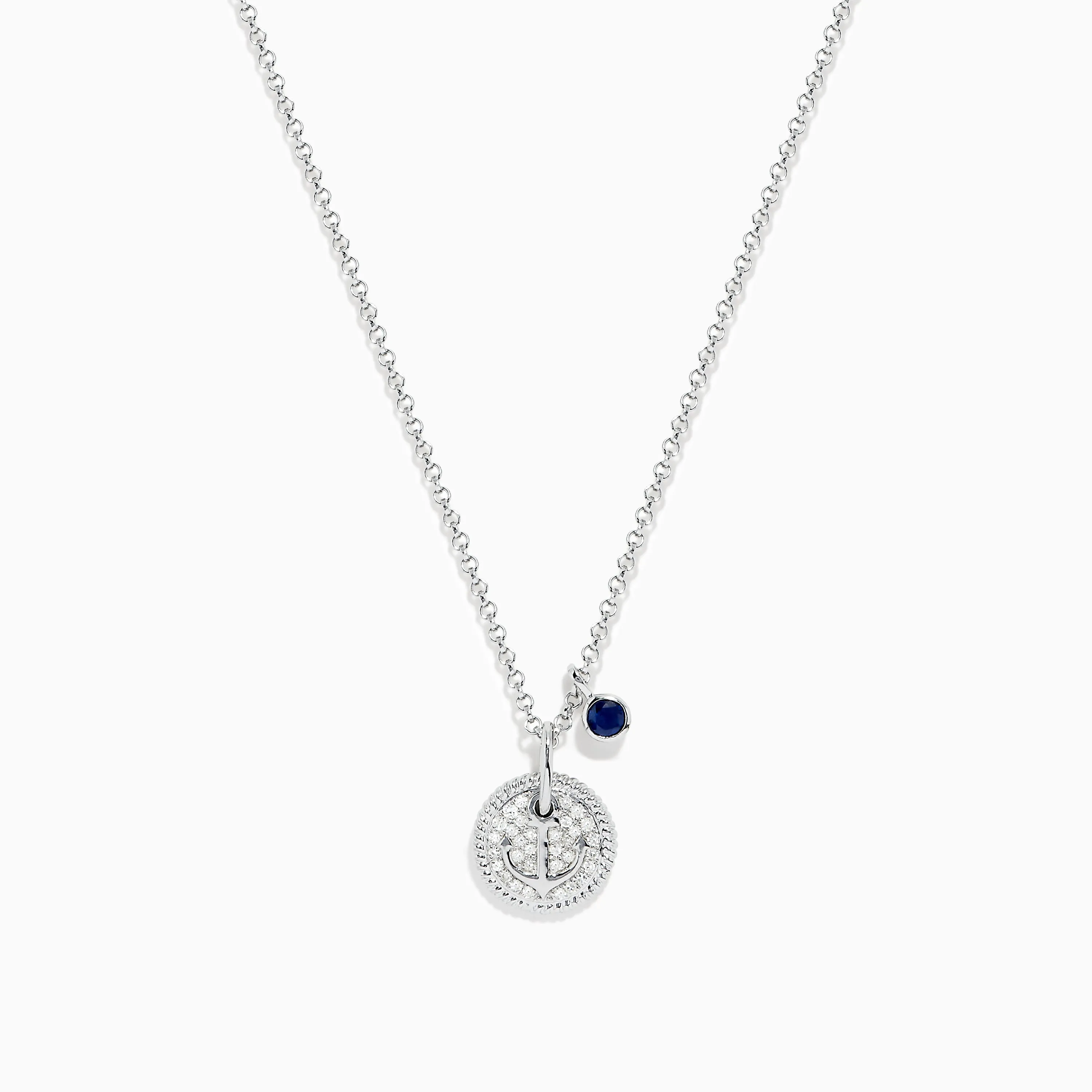 Seaside Sterling Silver Sapphire and Diamond Anchor Necklace