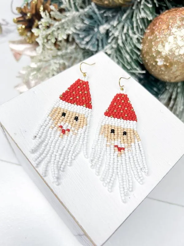 Seed Bead Santa Earrings