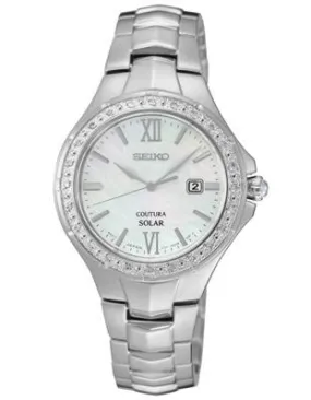 Seiko Ladies Coutura 24 Diamond Solar Dress Watch - MOP Dial - Stainless Steel