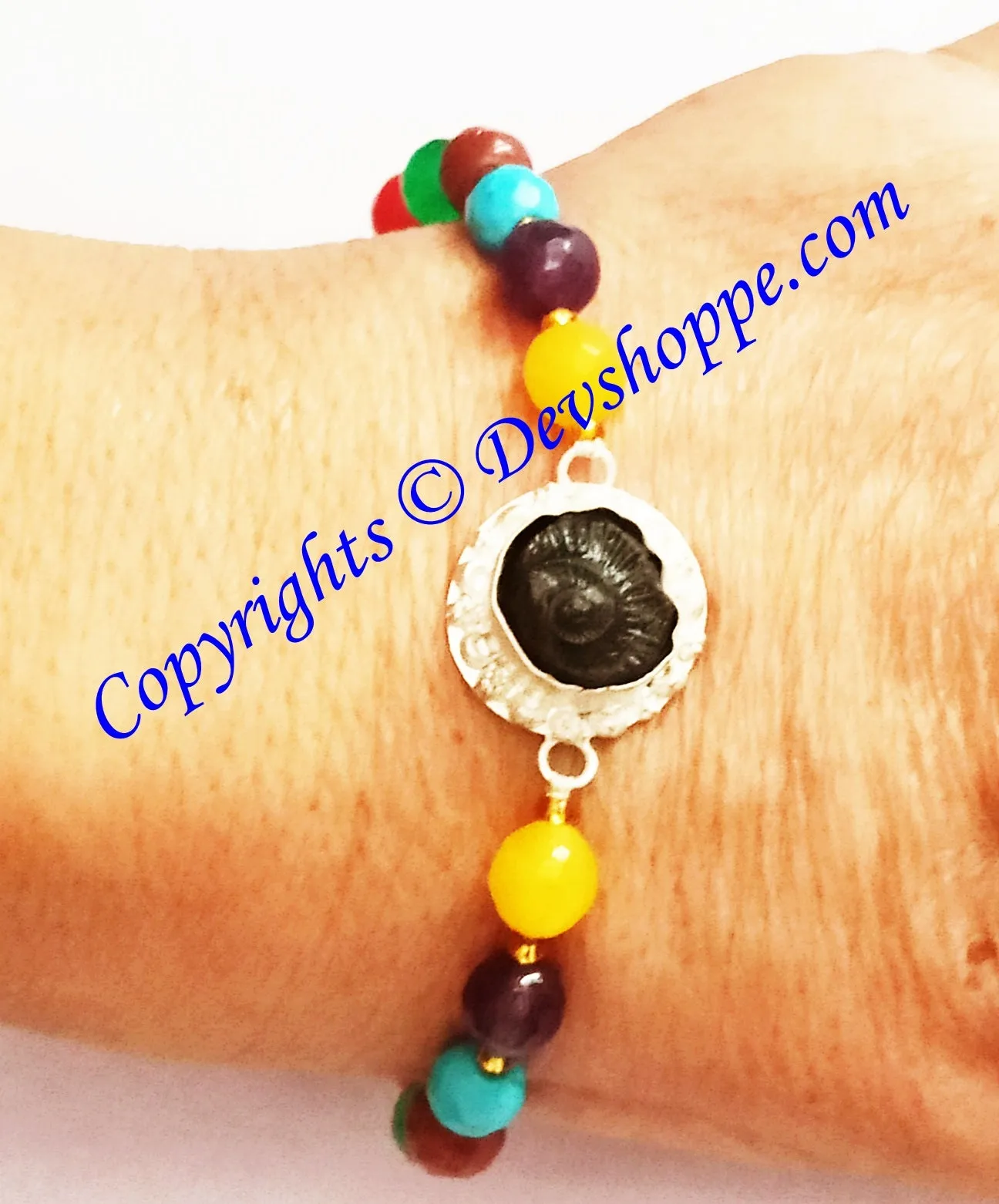 Shaligram Sudarshan Shila bracelet with Chakra beads