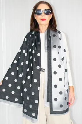 Silk Finish Reversible Spotty Scarf in Black