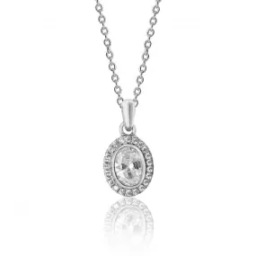 Silver & Co Bezel Oval Halo Pendant with Cubic Zirconia Charm - SPG0019CZ