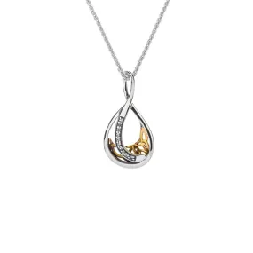 Silver and 10k Gold Trinity Teardrop Pendant-Sapphire