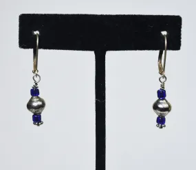 Silver and Blue Bead Dangle Earrings