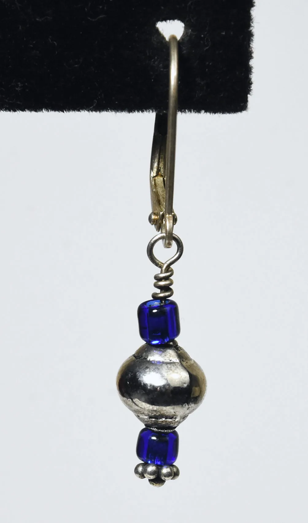 Silver and Blue Bead Dangle Earrings